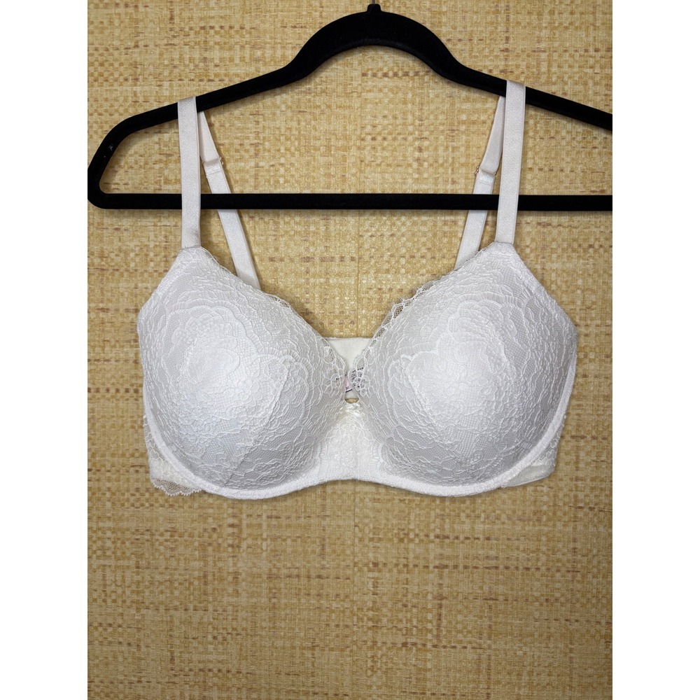 Victorias Secret Dream Angels White Lace Padded Wireless Bra 36DD Floral
